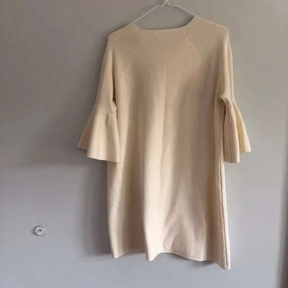 Anthropologie Moth Cream Mini Dress Bell Sleeves Large Sweater Dress - Picture 8 of 11